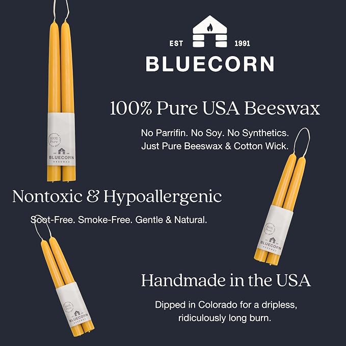 Bluecorn Beeswax Taper Candles, 100% Pure Natural Bees Wax, Pair of 12 Inch Purple Tapered Candlesticks, Clean Burning & Dripless, Fragrance Free, Long Lasting, Home Decor, American Made, 1 Count