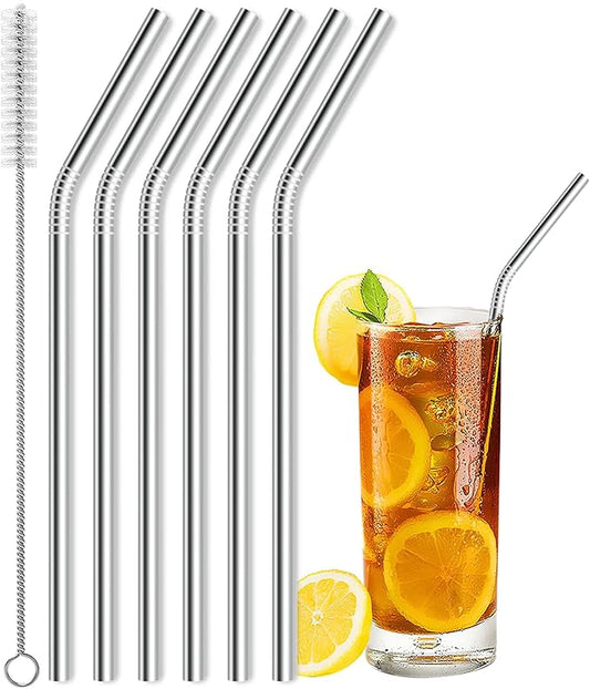 Besteek Home 6 Pcs Stainless Steel Straws, Reusable Metal Straws for 30 oz & 20 oz Tumblers Cups Mugs Cold Beverage, Cleaning Brush Included