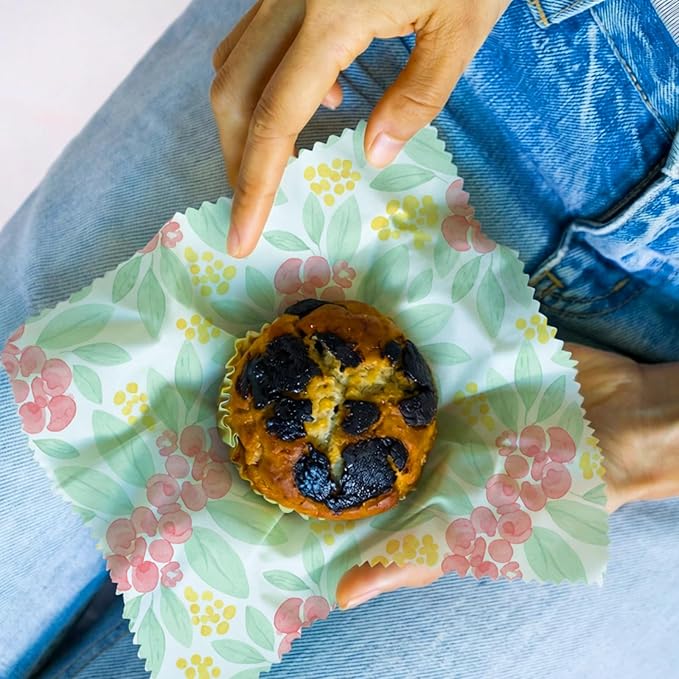 Reusable Beeswax Wraps, 9 Pack Eco-Friendly Food Storage, Organic, Sustainable, Zero Waste, Plastic-Free, Sandwich, Bowl, Bread, Fruit, 1XL, 3M, 5S, Mixed Garden Flowers Pattern