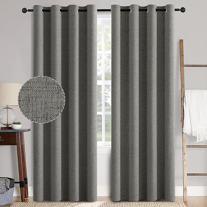 MIULEE Linen Texture Curtains for Bedroom Solid 100% Blackout Thermal Insulated Dark Grey Curtains Grommet Room Darkening Curtains/Draperies Luxury Decor for Living Room 52x108 Inch (2 Panels)