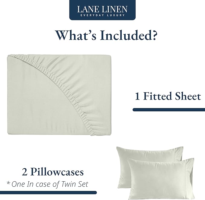 LANE LINEN 100% Organic Cotton Fitted Bed Sheets Queen Size (+Pillowcases) Soft & Comfy Percale Weave Fully Elasticized Low Pilling Fade Resistant Deep Pocket Fits Mattress Upto 15" - Mineral