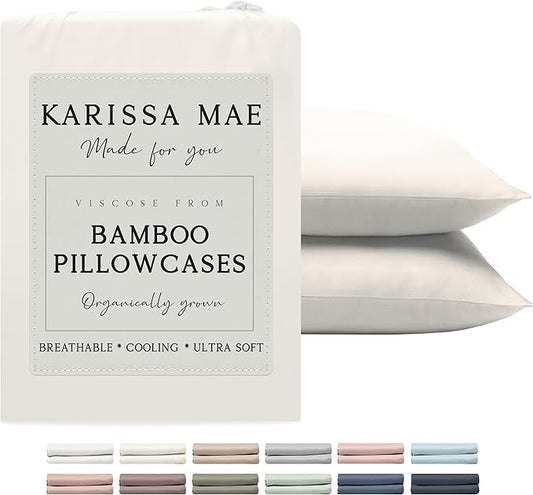 KARISSA MAE Pure Viscose from Bamboo King Size Pillowcase Set | 100% FSC Certified | Luxuriously Soft | Cooling | [Ivory]