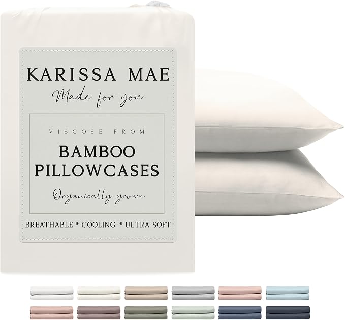 KARISSA MAE Pure Viscose from Bamboo Queen Size Pillowcase Set | 100% FSC Certified | Luxuriously Soft | Cooling | [Ivory]