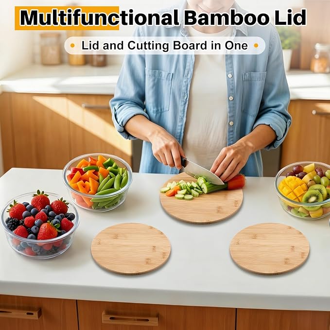 Blushtier 4 Pack 44 oz Borosilicate Glass Food Containers with Bamboo Lids, Stackable Glass Bowls for Meal Prep & Lunch, Microwave, Freezer and Dishwasher Safe