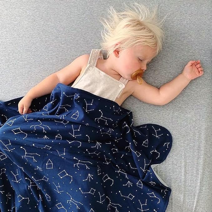 Woolino Toddler Blanket - Merino Wool and Organic Cotton Baby Blanket for Girls and Boys - 4 Season - 52.5” x 40” - Night Sky