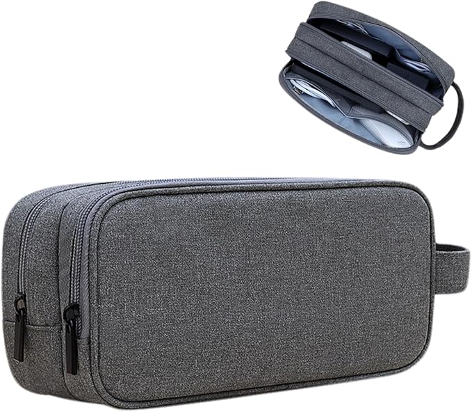 Teskyer Cable Organizer Bag, Travel Electronics Accessories Organiser, Protable Tech Pouch for Phone Chargers, Cables, Flash Drive, Power Bank, Hard Drive, Dark Grey, 23.5 x 12 x 9 cm, Double-Layer