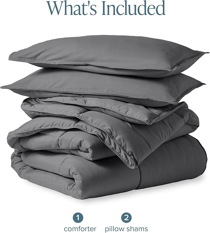Bare Home Comforter Set - Super King Size - Ultra-Soft - Goose Down Alternative - Premium 1800 Series - All Season Warmth (Super King, Grey)