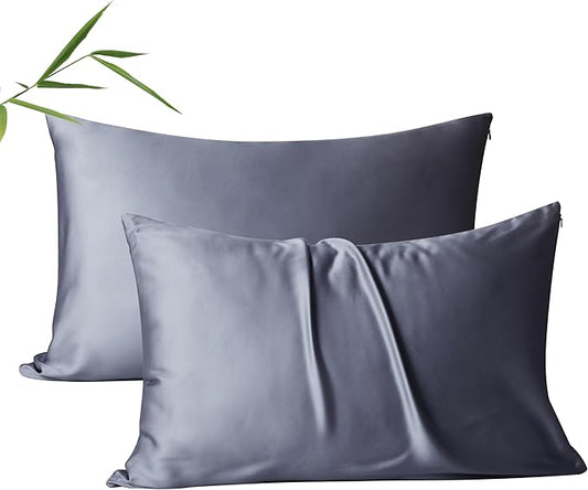 2 Pack Cooling Pillow Cases,Viscose Derived from Bamboo Pillow Protectors Queen Size Set of 2, 400 Thread Count Soft Silky Breathable Summer Pillow Cover with Zipper Hidden (2PCS, Darkgrey, Queen)