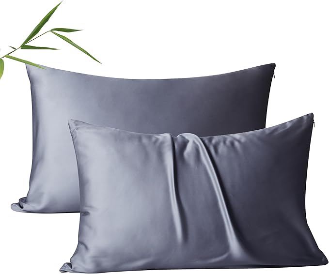 2 Pack Cooling Pillow Cases,Viscose Derived from Bamboo Pillow Protectors Standard Size Set of 2, 400 Thread Count Soft Silky Breathable Summer Pillow Cover with Zipper Hidden 2PCS Darkgrey, Standard
