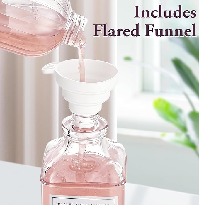 Glass Soap Dispenser with Pump,Tray,Funnel, Countertop Soap and Lotion Dispenser Set of 2 with 60 Stickers, Dish and Hand Soap Dispenser Bottle for Kitchen,Bathroom,Shower, 500ml/16.9oz