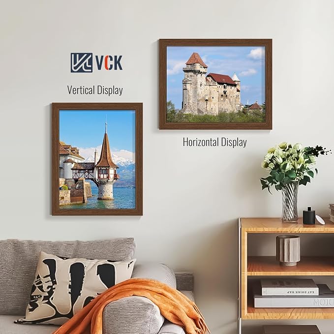 VCK 11x14 Picture Frames Brown 3 Pack, Wide Border Wood, Tempered Glass, Display 8x10 Photo with Mat or 11 x 14 without, for Home, Office, Gallery, Woodgrain Series, Wall Hanging