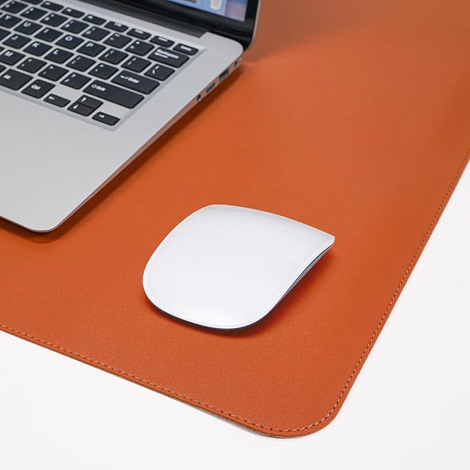 AFIING Cork Desk Mat 35.4" x 17", Dual-Sided Natural Cork & PU Leather Desk Pad, Non-Slip Waterproof Large Mouse Pad for Office, Home & Gaming (Orange)
