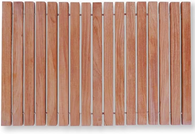 Nordic Teak 100% Solid Teak Wood String Mat - Indoor and Outdoor Use - Non-Slip Wooden Platform for Sauna, Pool, Hot Tub Flooring Decor and Protector (Natural Finish, 23.62" x 15.75")