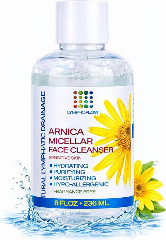 Bruizex Arnica Montana Micellar Cleansing Water, Facial Cleanser & Makeup Remover, Suitable for All Skin Types, Use for Natural Lymphatic Drainage, Reduces Face Puffiness, Daily Skin Care, 8 Fl Oz