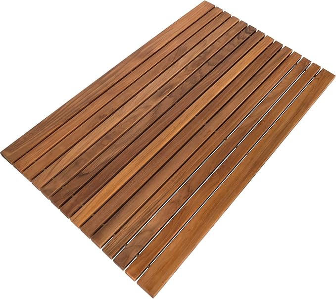 Nordic Teak 100% Solid Teak Wood String Mat - Indoor and Outdoor Use - Non-Slip Wooden Platform for Sauna, Pool, Hot Tub Flooring Decor and Protector (Oiled Finish, 31.4" x 19.6")