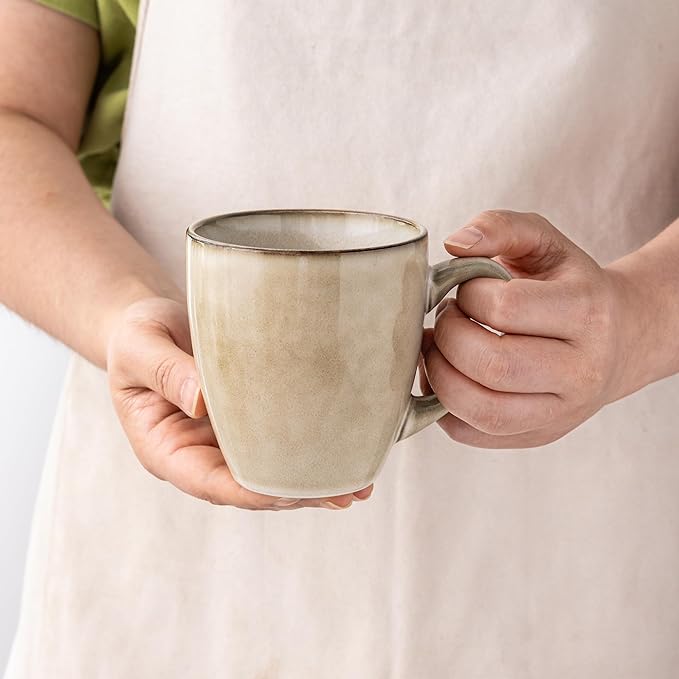 GBhome Ceramic Coffee Mugs Set of 6, 12oz Stoneware Coffee Mugs Set For Dad Mom Women MEN, Light Weight Coffee Cups for Latte/Tea/Beer/Hot Cocoa, Dishwasher & Microwave Safe,Cappuccino
