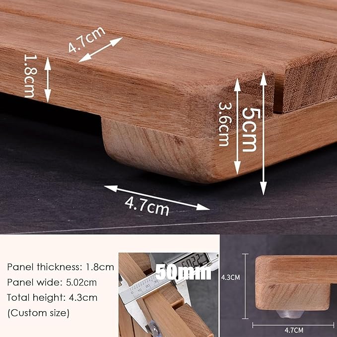 Customizable Large Non Skid Teak Wooden Shower Mats, 44in 40in 36in 32in 28in 24in 20in Outdoor Shower Floor for Elderly/Spa, Heavy Duty Square Bath Mats(26x32in(66x81cm))