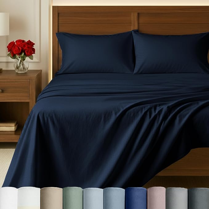 California Design Den California King Sheet Sets Deep Pocket - Certified 100% Egyptian Cotton Sheets, Soft Sateen, Durable Bedding - Dark Denim Blue