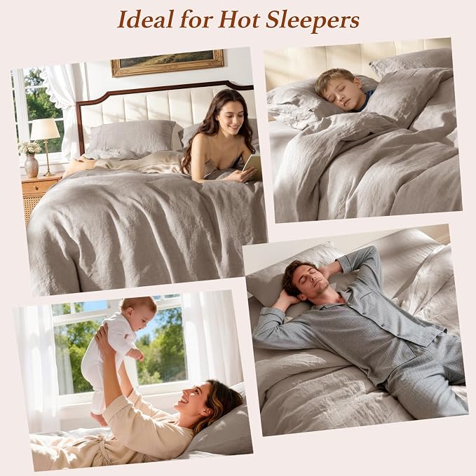 100% Pure Linen Duvet Cover Set King Size 3 Pcs Natural Linen Bedding Zipper Closure Breathable Soft Comforter Cover Sets, Cozy for All Season (King, Linen)