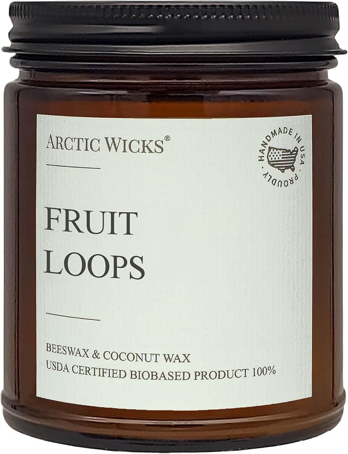 Arctic Wicks Scented Coconut Beeswax Candles | Coconut Beeswax Non Toxic Candle 9oz Amber | Farmhouse Candles Non-Toxic Clean Burn 100% USDA Certified Biobased (Fruit Loops)