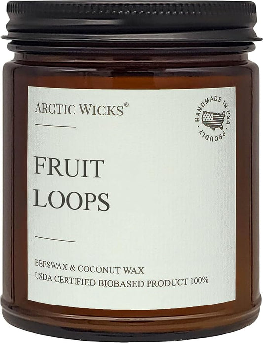 Arctic Wicks Scented Coconut Beeswax Candles | Coconut Beeswax Non Toxic Candle 9oz Amber | Farmhouse Candles Non-Toxic Clean Burn 100% USDA Certified Biobased (Fruit Loops)