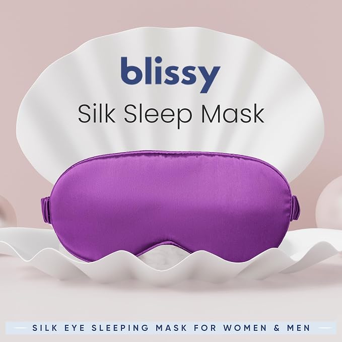 Blissy Silk Sleep Mask - Eye Sleeping Mask for Women & Men for Total Blackout - 100% Pure Mulberry Silk, 22 Momme 6a Fibers - Blindfold Sleep Mask Side Sleeper Eye Cover (Royal Purple)