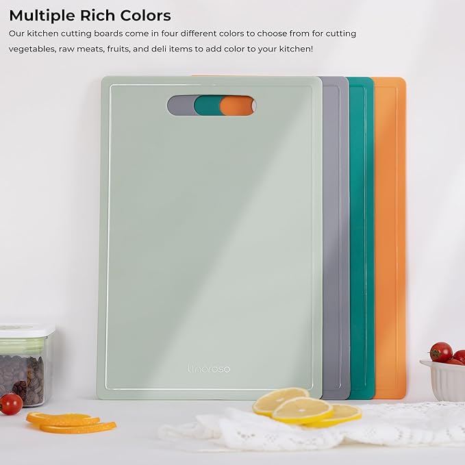 Linoroso Flexible Kitchen Cutting Board - Made from BPA Free Material - Cutting Mark Prevention, 10x14 Inches, Non-Slip Design - Easy-Care Kitchen Essential, Orange