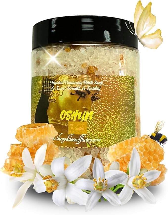 Oshun Bath Salts – Spiritual Cleansing Ritual Bath Soak – Goddess of Love & Abundance Inspired – Witchcraft, Wiccan, Pagan & Metaphysical Bath Supplies 12oz