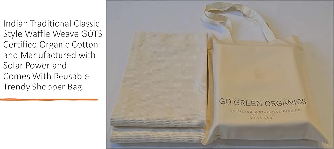 Waffle Bath Towel Pack of 2, 30.5x58 INCHES, 100% Natural Organic Cotton, GOTS Certified (Ivory) Super ABSORBANT & Quick Dry, NO SOFTENERS, Environment Friendly