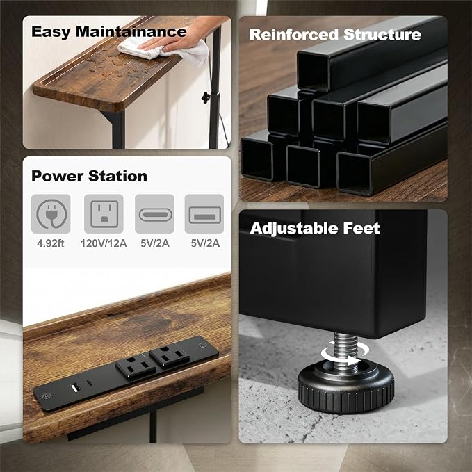 Faesun 70.9 Inch Vacuum Forming Behind Couch Table, 24"-32" Adjustable Height Range, Behind The Couch Table with Outlet, Adjustable Console Table, Narrow Long Sofa Table, for Living Room, Brown