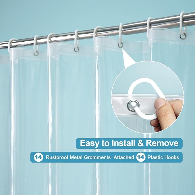 EurCross 84”Wide Clear Shower Curtain Liner 84 x 72 inch, Waterproof Premium PEVA Wide Plastic Shower Curtain with 5 Magnets, 14 Metal Holes