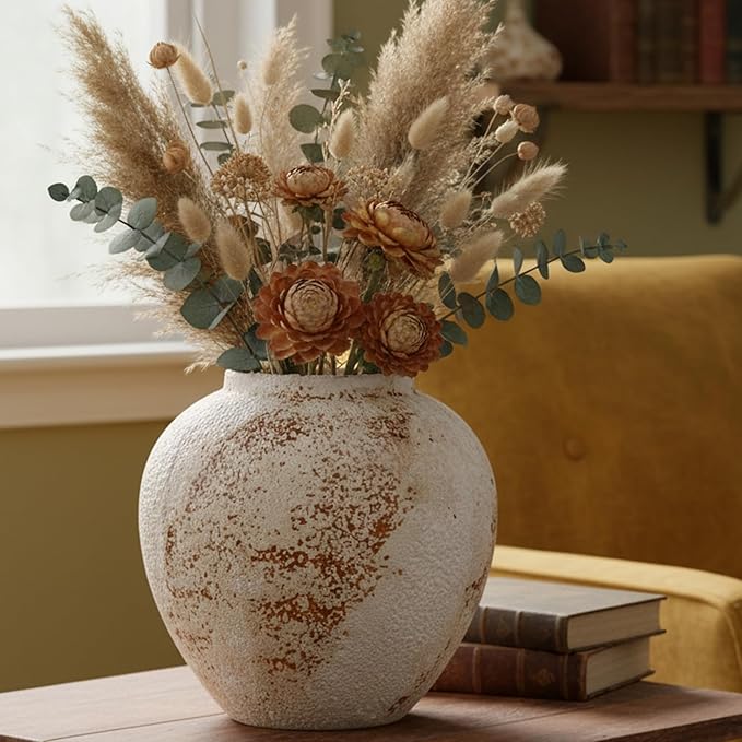 Small Ceramic Vase, 7.9 Inch Minimalist Decorative Farmhouse Vase for Home Decor, Living Room, Shelf Decor, Entryway, Wedding, Table Decoration
