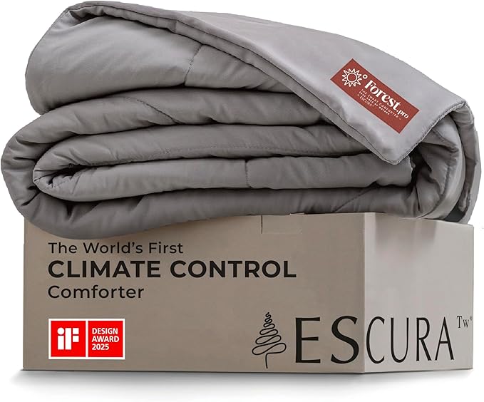ESCURA Tw® Climate Control Comforter, King/Cali King, German Patented PCM Down Alternative All-Season Design for Hot Sleepers & Night Sweats, Bamboo Lightweight Breathable Hypoallergenic Blanket