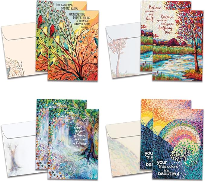 Tree-Free Greetings 8 Cards Assortment with Matching Envelopes, Eco Friendly, Made in USA, 100% Recycled Paper, 5" x 7", Encouraging Nature (GA61568)