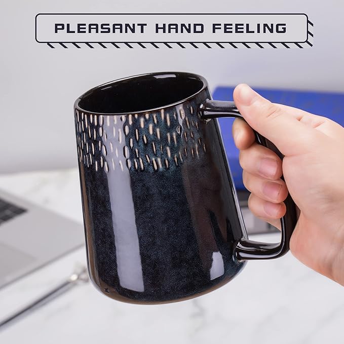Extra Large Ceramic Coffee Mug,24 Oz,Oversized Tea Cup for Home and Office,With Big Handle,Dishwasher and Microwave Safe (24 Oz Blue with Star)