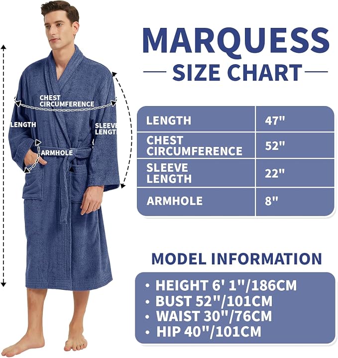 Marquess All-Cotton Bathrobe Thick Plush Cloth Housecoat Terry Toweling, Sweat Steaming Clothes Comfortable & Warm