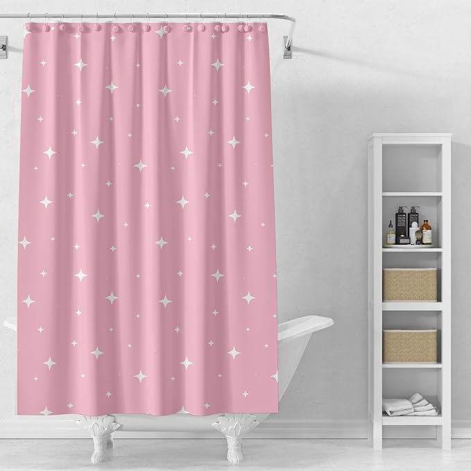 Plastic Shower Liner - Premium EVA 5G Shower Curtain Liner with Rustproof Grommets and 3 Weighted Magnets, Waterproof Shower Curtains for Bathroom (Pink Star, 72" x 72")