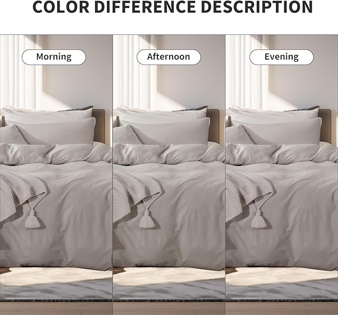 NEXHOME PRO Duvet Cover Full Size, 100% Washed Cotton Orgnic Linen Like Textured Breathable Durable Comfy, Cream Grey