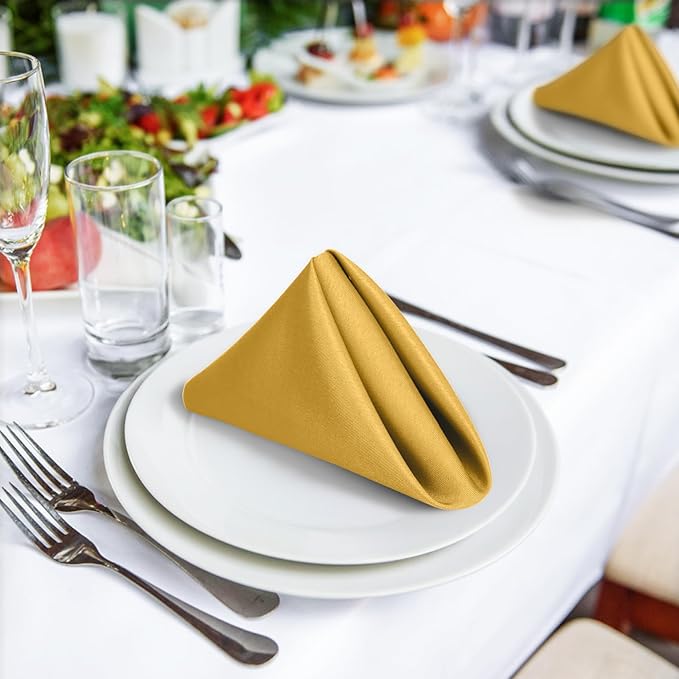 SuperO Set of 80 Cloth Napkins 17 x 17 Inch, Polyester Solid Washable Dinner Napkins with Hemmed Edges,Great for Restaurant, Wedding and Party(Gold)