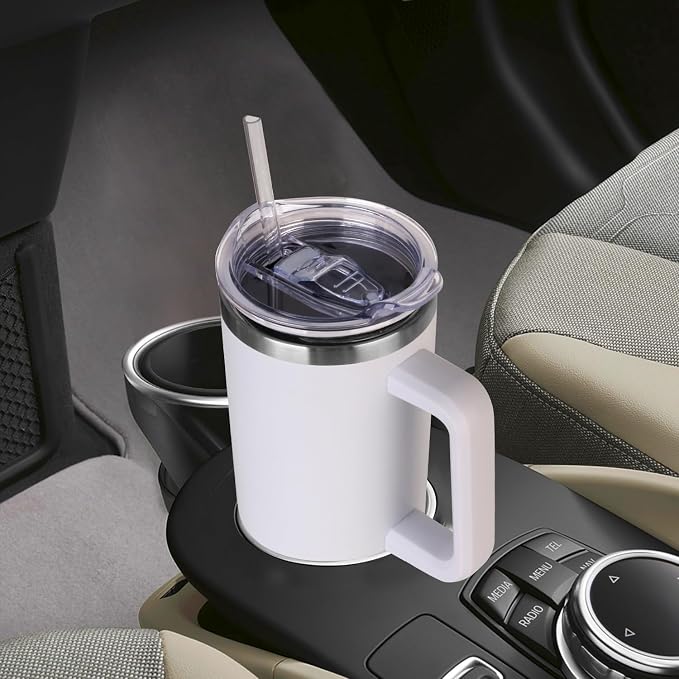 SYACOT 40 oz Tumbler with Handle and Straw Stainless Steel Insulated Tumbler Leak Proof Lid and Straw Lid Reusable Travel Mug Coffee Mug Cup Dishwasher Safe Keep Drinks Cold and Hot (Winter White)