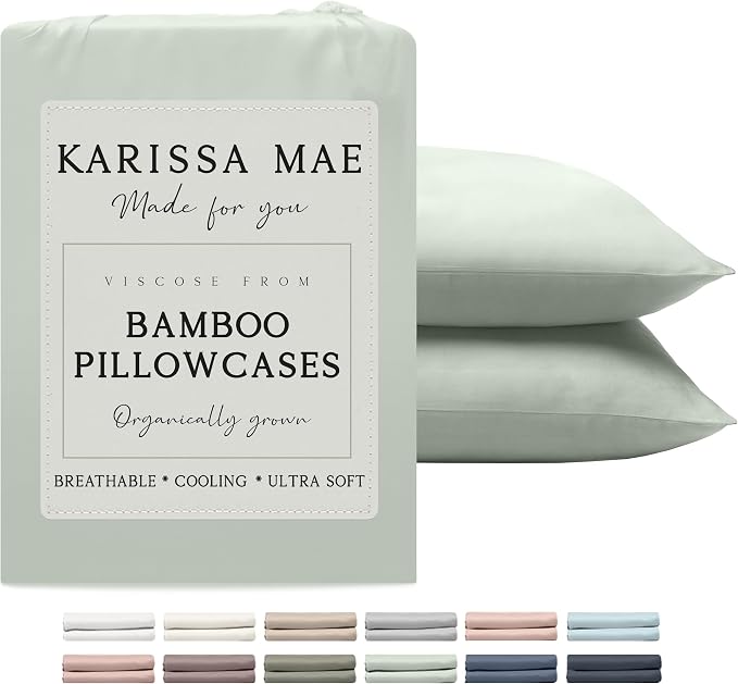 KARISSA MAE Pure Viscose from Bamboo Queen Size Pillowcase Set | 100% FSC Certified | Luxuriously Soft | Cooling | [Sea Glass]