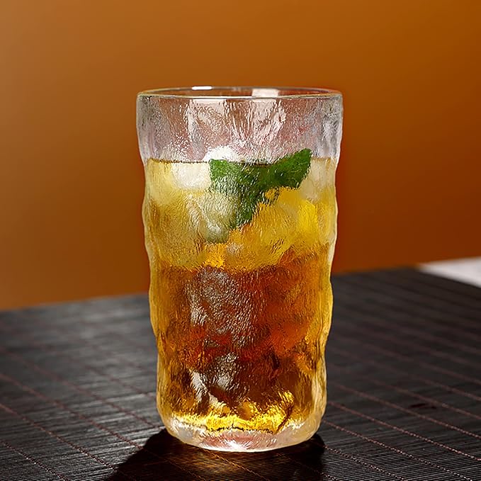 Frcctre 9 Pack Vintage Drinking Glasses, 13 oz Romantic Water Glasses Tumblers Hammered Glacier Beverage Tumblers Vintage Glassware Set for Beverages, Juice, Beer, Water, Cocktails, Whiskey