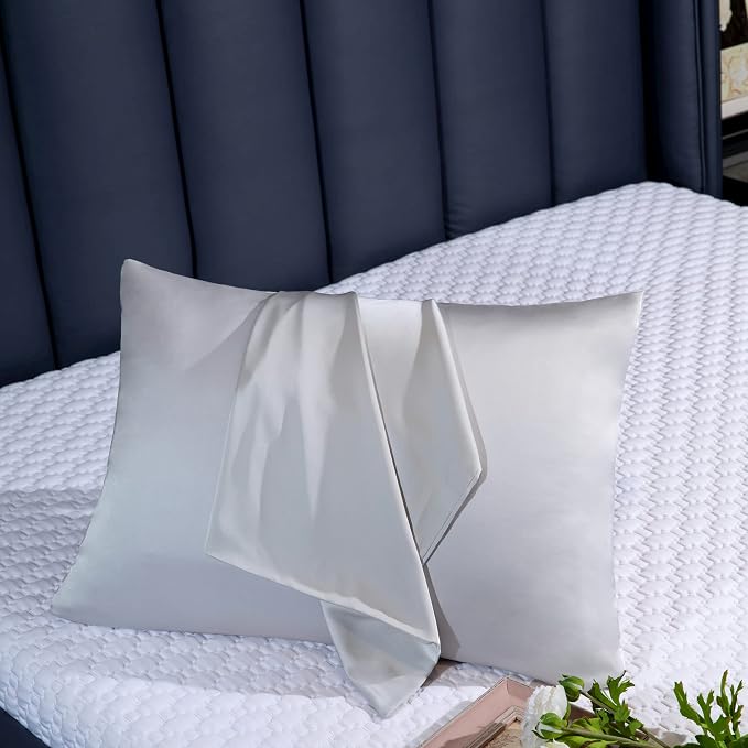 EIJOEY 100% Mulberry Silk Pillowcase for Hair and Skin,with Hidden Zipper,Both Sides 19 Momme 600 Thread Count Natural Silk Pillow Cover,Soft Breathable Smooth (Silver, King 20''x36'')