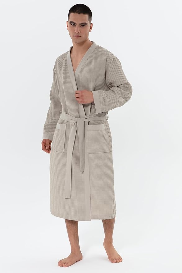 SEYANTE Turkish Cotton Waffle Robe for Men – Organic GOTS Certified Spa Bathrobe, Lightweight Kimono, Soft Cotton Bathrobe