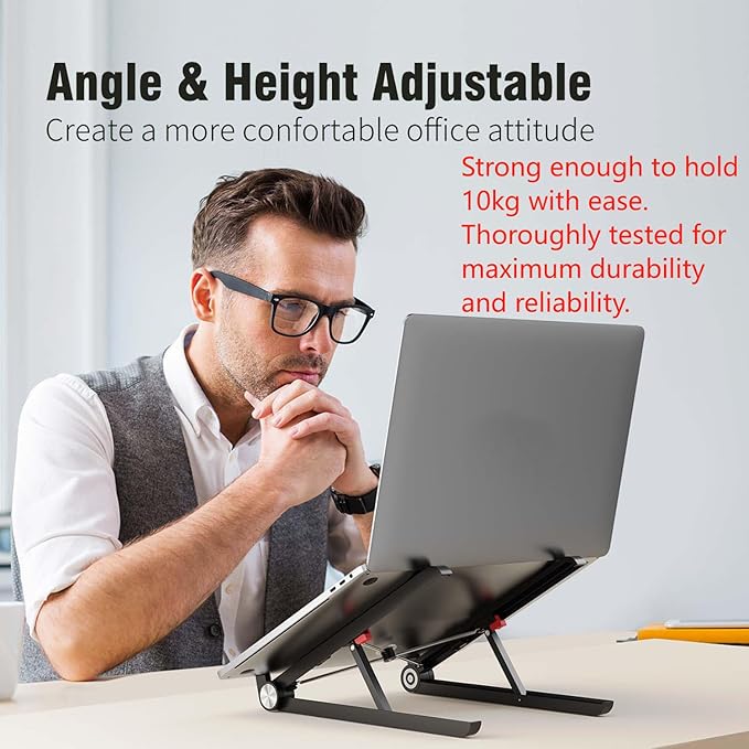 Adjustable Laptop Stand for Desk, Portable Notebook Riser Fits 18 17 16 15 14 13 12 Inch Gaming Laptops & All Computers, Reinforced Nylon+304 Stainless Steel+Silicone, Ergonomic Desktop Stand Holder