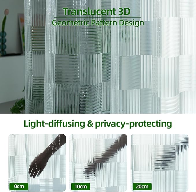 EVA Short Shower Curtain or Liner, Transparent Heavy Duty Clear Design Shower Liner with Geometric 3D Pattern,Waterproof Shower Curtain Liner 60 inches Long for Bathroom with 3 Weighted Magnets