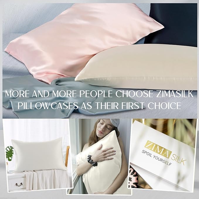 ZIMASILK 100% Pure Mulberry Silk Pillowcase for Hair and Skin Health,Soft and Smooth,Both Sides Premium Grade 6A Silk,600 Thread Count,with Hidden Zipper,1pc (Queen 20''x30'',Ivory)