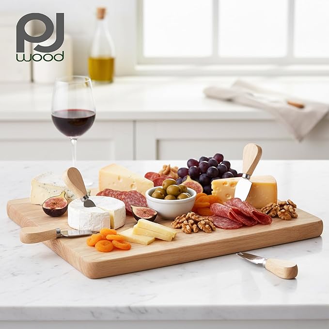 PJ Wood Rubberwood 11" x 14" Chopping Board for Cutting Fish and Vegetables, Dual Use as Serving Platter for Cheese, Meats and Other Appetizers