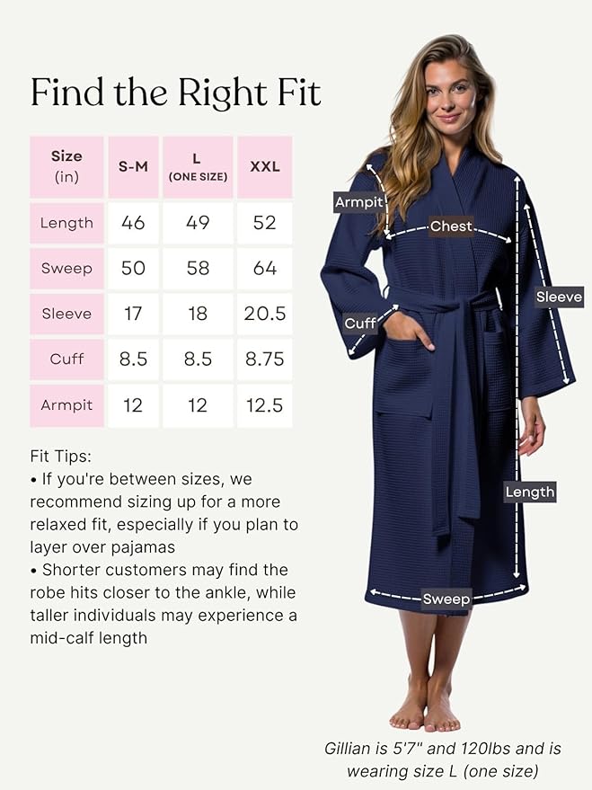 Turquaz Lightweight Waffle Knit Kimono Bathrobe - Soft Cotton Blend Spa Robe, Fast-Drying Full-Length Unisex Robes for Women