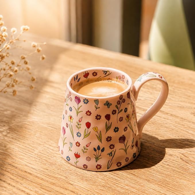 Coffee Mug Espresso Cup Ceramic Flower Porcelain Handmade Cup with Floral Design-Pink